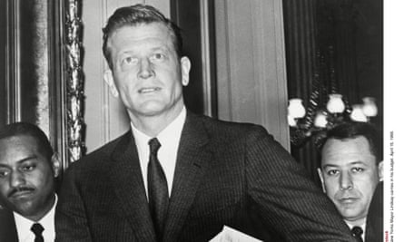 New York Mayor John Lindsay carries in his budget on 15 April 1966.