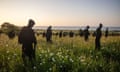 Silhouettes of the 'Standing with Giants' installation at the British Normandy Memorial in Ver-sur-Mer, France.