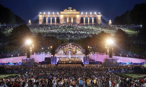 The Vienna Philharmonic Orchestra perform an open-air concert in front of the Schönbrunn Palace.