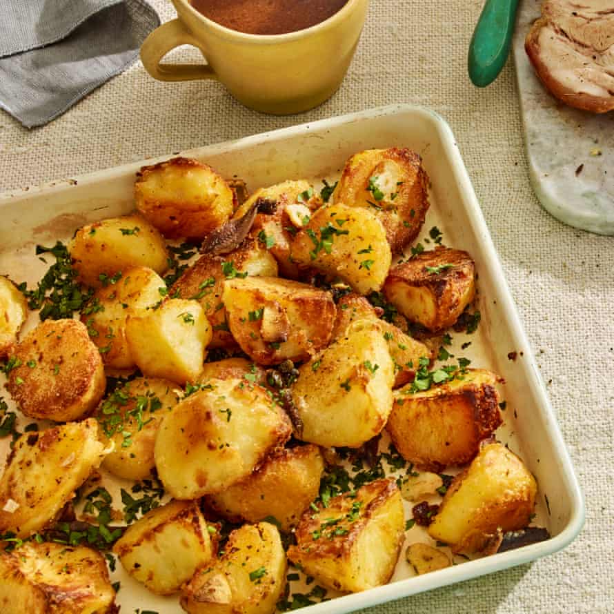 Gill Meller’s roast potatoes with anchovies, capers, garlic and parsley.