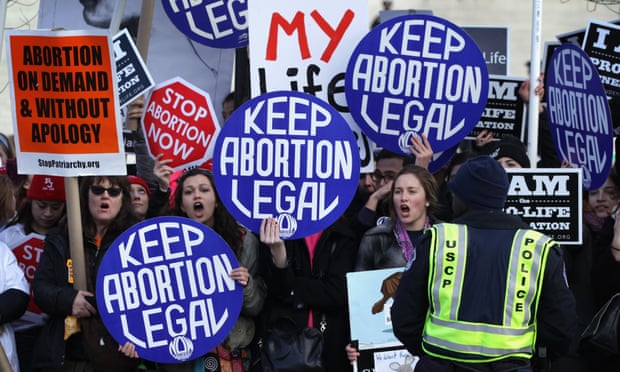Activists shout slogans before the annual March for Life passes by the supreme court in January 2015.