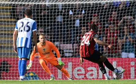 Antoine Semenyo scores Bournemouth’s second goal from the penalty spot.
