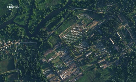A satellite view of a military base in Tsel, in the Mogilev region of Belarus, taken on 19 July