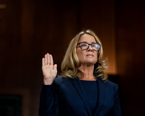 Christine Blasey Ford is sworn in at a Senate judiciary committee hearing in Washington DC on 27 September. 2018.