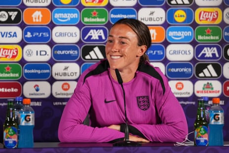 Lucy Bronze of England speaks to the media