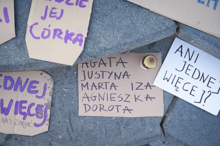 Protest messages at a vigil in Warsaw in June to mark the death of Dorota Lalik.