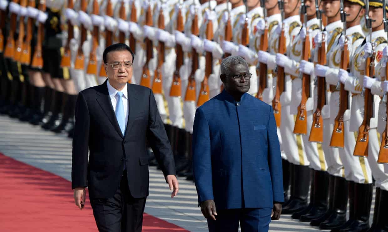 Solomon Islands prime minister Manasseh Sogavare and Chinese premier Li Keqiang