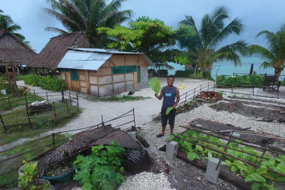 John Kaboa at his Tebero Te Rau Bungalow resort on the island of Abaiang.