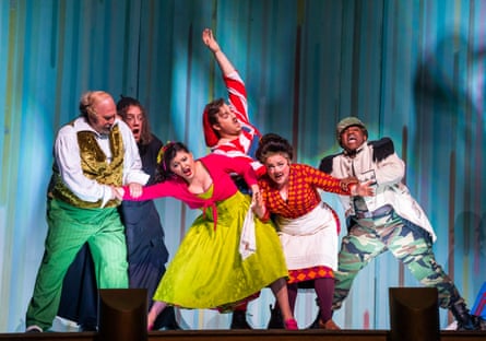 Fabio Capitanucci, Bryn Terfel, Aigul Akhmetshina, Andrzej Filończyk, Ailish Tynan and Lawrence Brownlee in The Barber of Seville at the Royal Opera House.