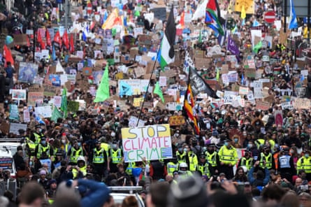 Demonstrators walk through Glasgow during the Fridays For Future march on 5 November