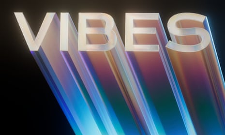 the word 'vibes' in metallic-looking letters rising upward