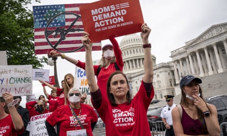 Activists and Senate Democrats demanding action on gun control outside the US Capitol last week.