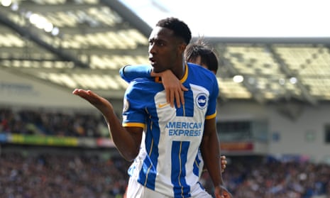 Danny Welbeck celebrates after scoring for Brighton against Brentford this month.