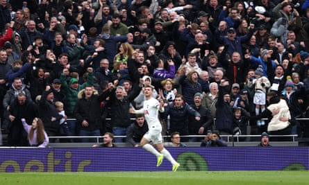 Time Werner celebrates after scoring for Spurs against Crystal Palace.