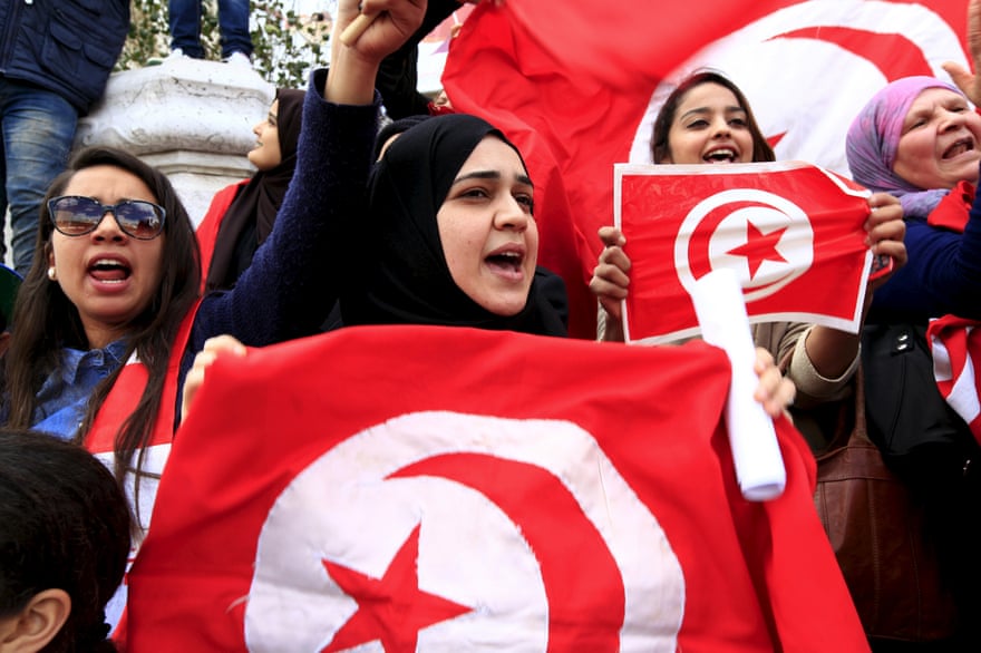 Tunisian protesters at independence day celebrations, March 2015 .