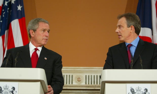 George W Bush and Tony Blair at the Foreign Office press conference, November 2003.