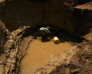 Large holes have been dug to extract water