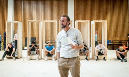 ‘It was refreshing to play Gareth Southgate’: Joseph Fiennes and cast in rehearsal for Dear England at the National Theatre.