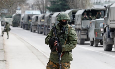Russian troops in the Crimean town of Balaclava in March 2014. ‘If Russia really harbours ambitions to reconstitute an empire, one of its few successes to date is the expensive (in every respect) reacquisition of Crimea.’
