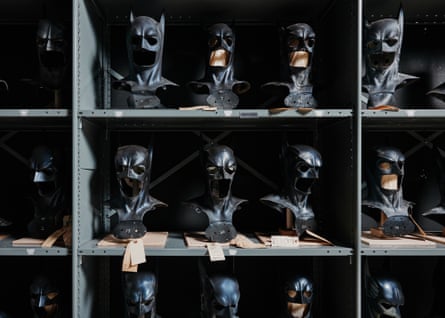 The Bat Cave contains bat masks labeled with the actors’ names who have worn them.