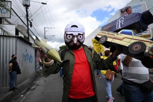 San Salvador, El Salvador. A protestor against the Salvadoran president, Nayib Bukele, takes part in a demonstration against Bukele’s security policies, during El Salvador’s 201st anniversary of independence