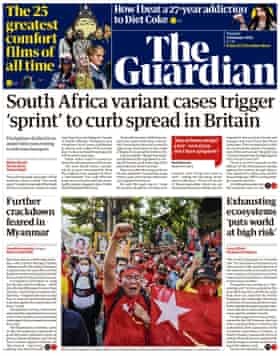 Guardian front page, Tuesday 2 February 2021