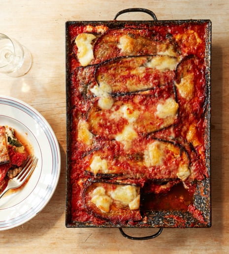 Thomasina Miers’ parmigiana di melanzane with spinach and ricotta.
