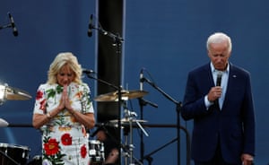 Washington, US: President Biden and first lady Jill Biden hold a moment of silence for the victims of the shooting in Highland Park, Illinois, during an Independence Day celebration on the South Lawn of the White House