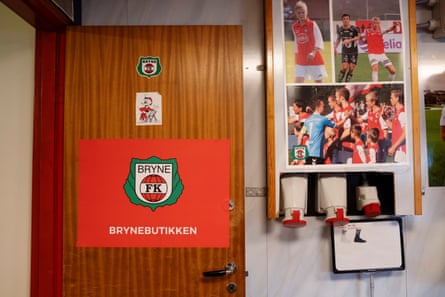 The Bryne FK shop, with photos of a young Haaland from his time at Bryne.
