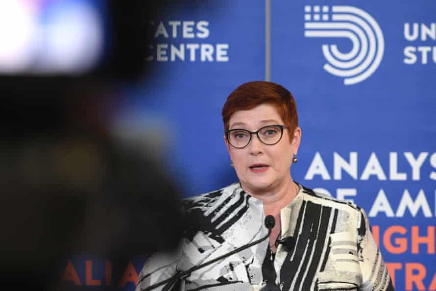 Foreign Minister Marise Payne addresses The United States Studies Centre at the University of Sydney in Sydney on Thursday.