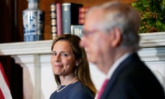 Amy Coney Barrett and Mitch McConnell on Capitol Hill in Washington on 29 September 2020.
