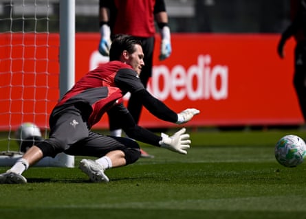 Freddie Woodman in training for Liverpool's game against Crystal Palace