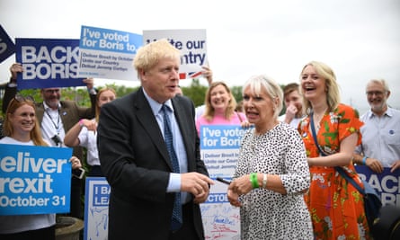Boris Johnson campaigning for the Tory leadership in 2019, with Nadine Dorries and Liz Truss.