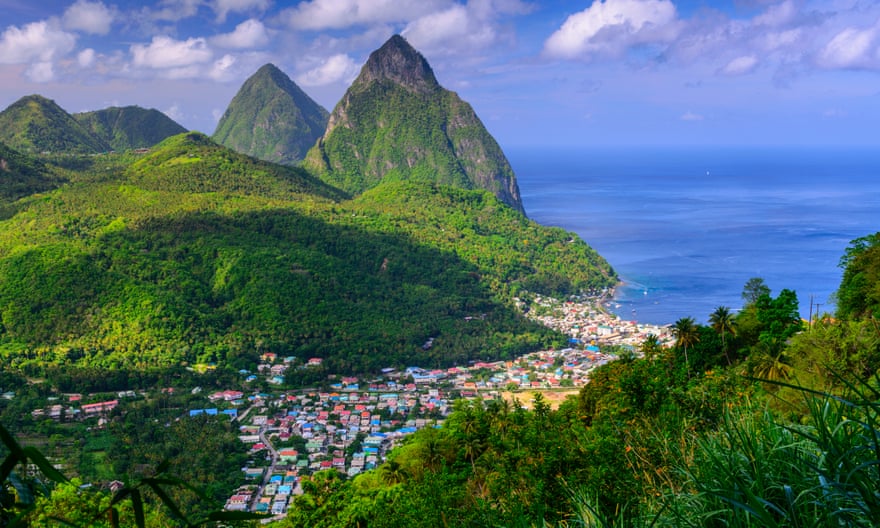 St Lucia: Soufriere and the Pitons.