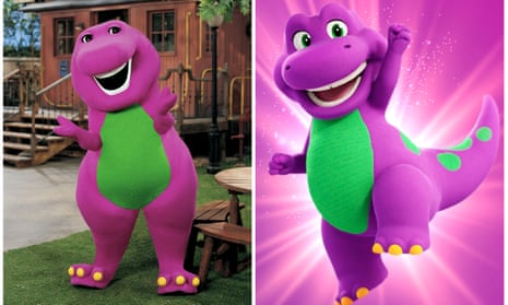 Barney in 1992, left, and 2023.