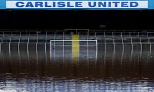 Carlisle United’s football pitch after Storm Desmond in December 2015.