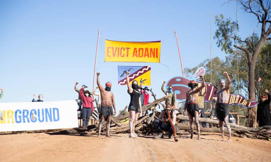 Protestors at the Adani mine site in Queensland last August. Adani said a federal court ruling on Tuesday over its use of water ‘will not have any impact on the construction or operation of the Carmichael mine’.
