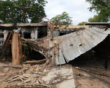 A house destroyed in the Hammas attacks, its roof collapsed to the ground