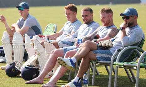 Harry Brook, Ollie Pope, Liam Livingstone, Ben Stokes and Brendon McCullum during a nets Session ahead of the first Test match at Rawalpindi Cricket Stadium
