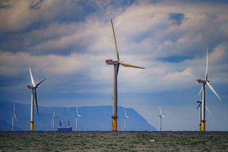 Gwynt y Mor, the world’s second-largest offshore windfarm, eight miles offshore in Liverpool Bay. Labour plans to turn the UK into a ‘clean energy superpower’.