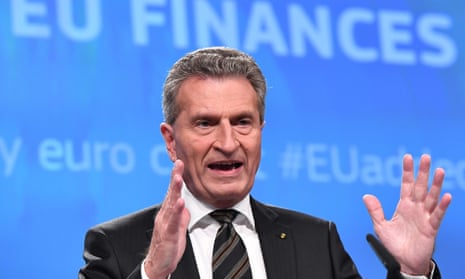 Günther Oettinger, German European commissioner for the budget, at a press conference in Brussels on Wednesday.