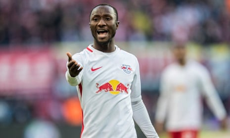 Naby Keïta in action for RB Leipzig at the Red Bull Arena. 