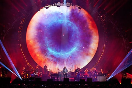 ‘Rubber ring’: a video projection of the ELO craft dominates the O2 Arena stage.