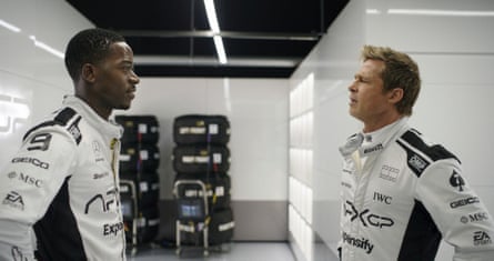 Film Review - F1 The MovieThis image released by Apple TV+ shows Damson Idris as Joshua Pearce, left, and Brad Pitt as Sonny Hayes in a scene from “F1 The Movie.” (Apple TV+ via AP)