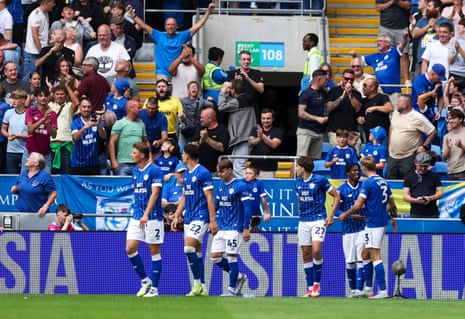 Cardiff City's Ronan Kpakio celebrates scoring their side's second goal of the game.