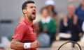 Novak Djokovic celebrates winning a point by punching the air