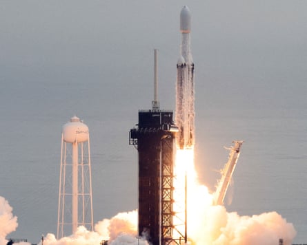 A SpaceX Falcon Heavy rocket lifts off carrying a Nasa spacecraft from the Kennedy Space Center in Cape Canaveral, Florida, in 2023.