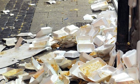Discarded polystyrene food containers.