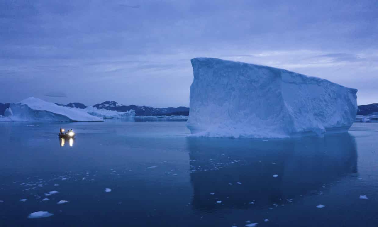 An iceberg off eastern Greenland. Hydrophones are being lowered to different levels and temperatures to record earthquakes, landslides, wildlife, pollution and meltwater, creating an archive of the ‘ocean’s memory’. Photograph: Felipe Dana/AP