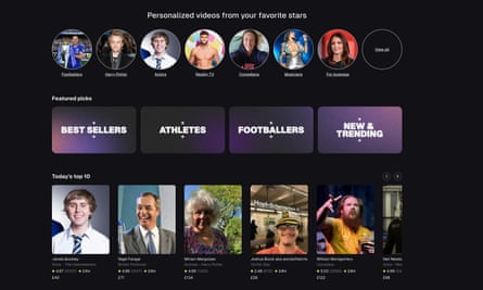 Cameo site showing James Buckley, Nigel Farage, Miriam Margolyes and others.